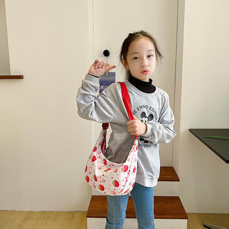 Adorable Children's Canvas Bag Stylish Toddler Shoulder Bag Cute Double-sided Fruit Design For Baby Accessories And Coin Storage