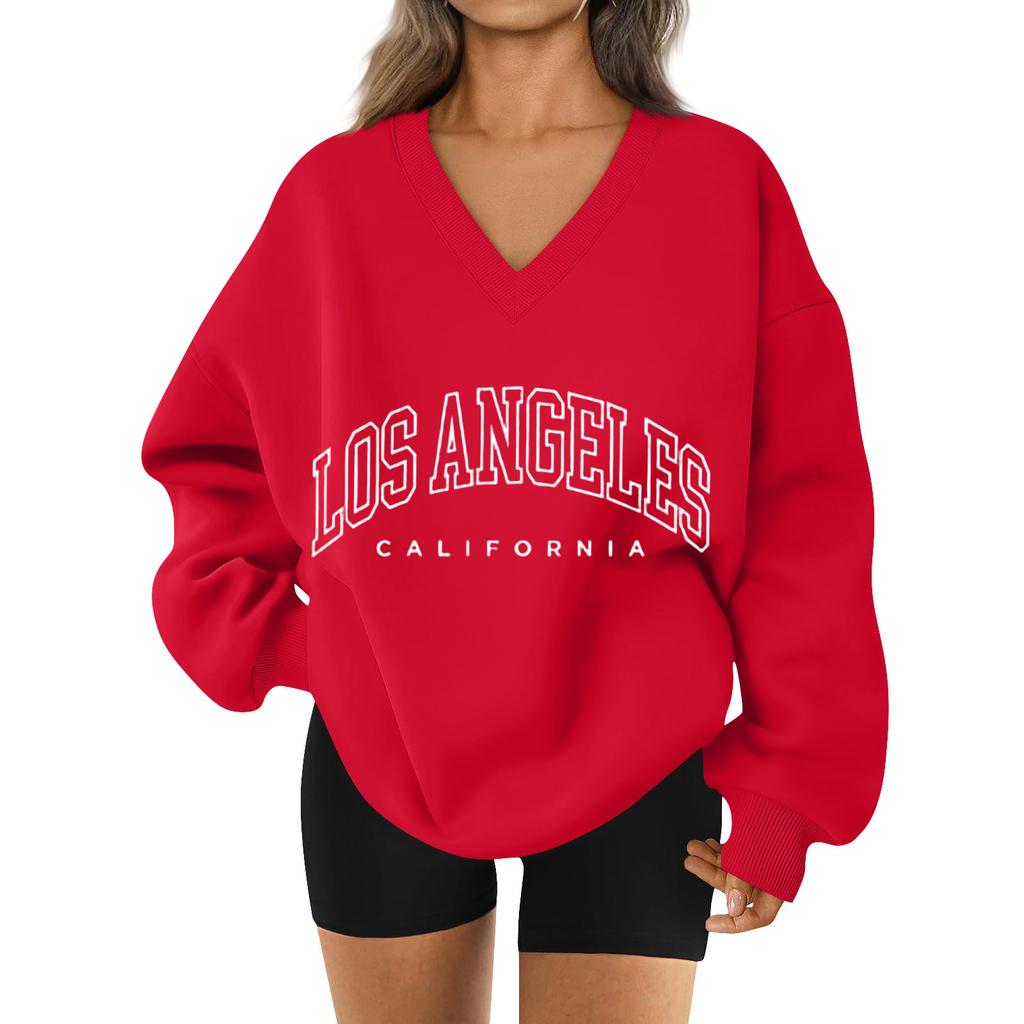 Damen Locker Und Bequemes Buchstaben V-Ausschnitt Sportbekleidung Langarm Sweatshirt Tägliche Passende Kleidung