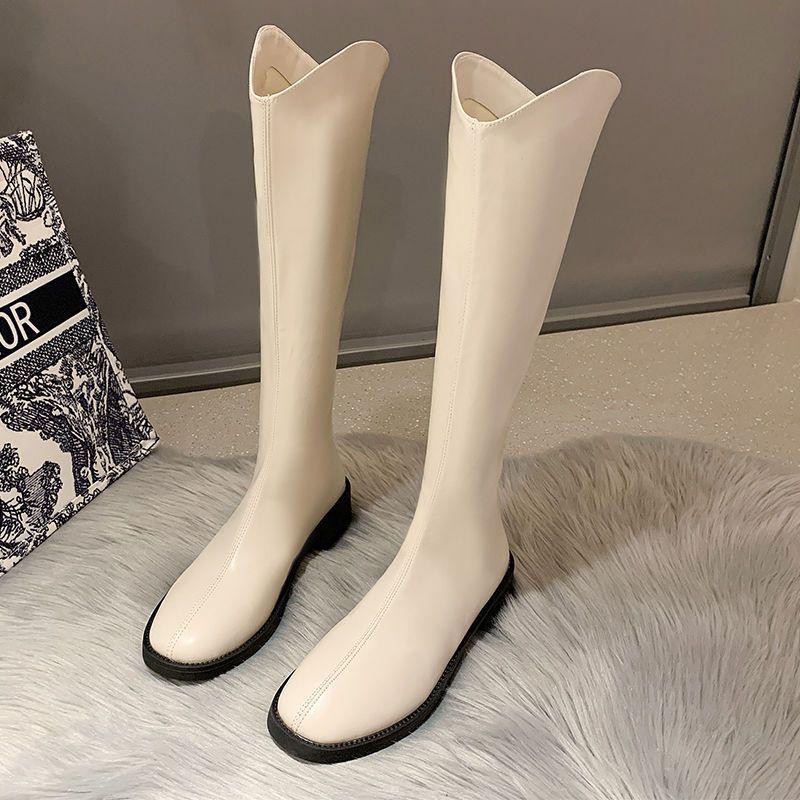 V-Mouth Knee-High Women's Knight Boots, 2025 Spring/Autumn, Low-Heel Chunky High-Leg Winter Martin Boots