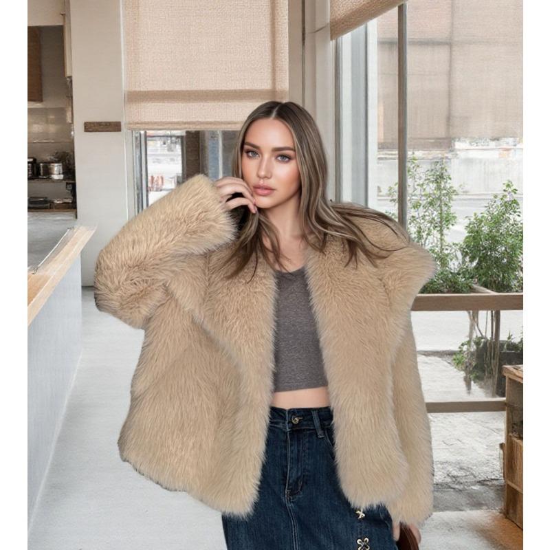 Winter Large Lapel Fur Jacket Women's Imitation Fox Fur Temperament Celebrity Style Faux Fur Jacket