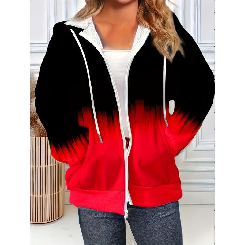 Woman Sweatshirts Simple Gradient Print Long Sleeves Zip Hoodie Autumn Casual Drawstring Design Fashion Women's Hoodie