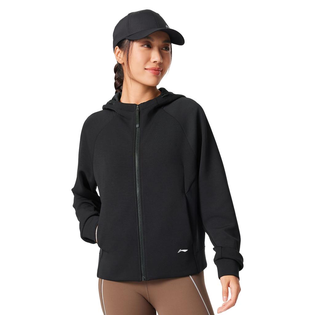 Li Ning Fitness Series Sports Casual Simple Hooded Solid Color Zip-Up Hoodie Women hoodies AWDV512-7