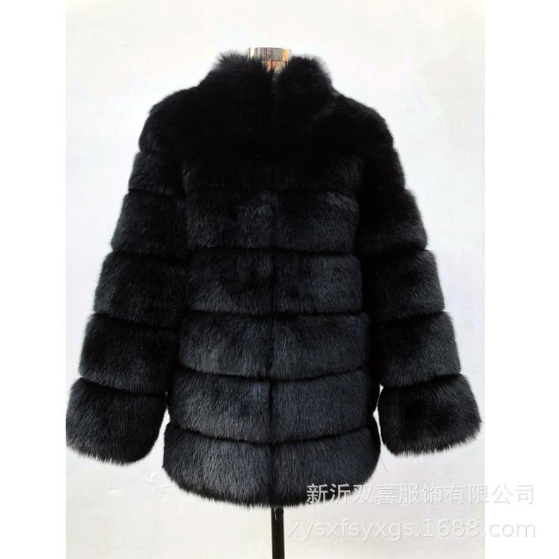Autumn and winter new stand-up collar jacket, medium and long slim-fitting imitation fox hair thermal coat