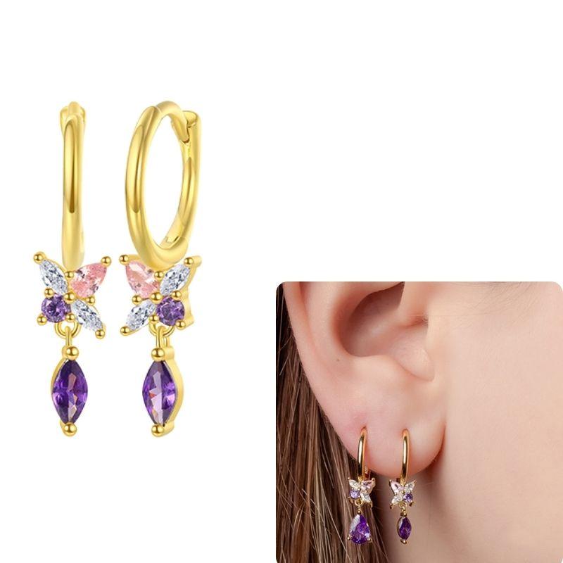 Damen 925 Silber Ohrstecker Lila Zirkon Ohrringe Creolen Lila Kristall Anhänger Ohrring Mode Hochzeits Schmuck