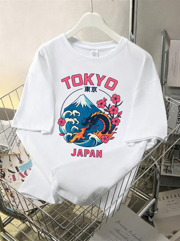 Tokyo Japan Mount Fuji Prints Cotton Tshirts Unisex Unisex Summer Tops Oneck Soft Short Sleeve T Shirt Basic Casual Clothes