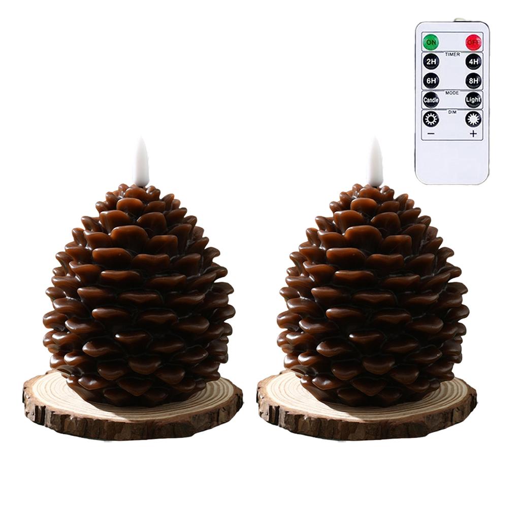 2piece Christmas Painted Pine Cone Shaped LED Candle Light Electronic Flameless Pinecone Candle Set For Festive Home Atmosphere