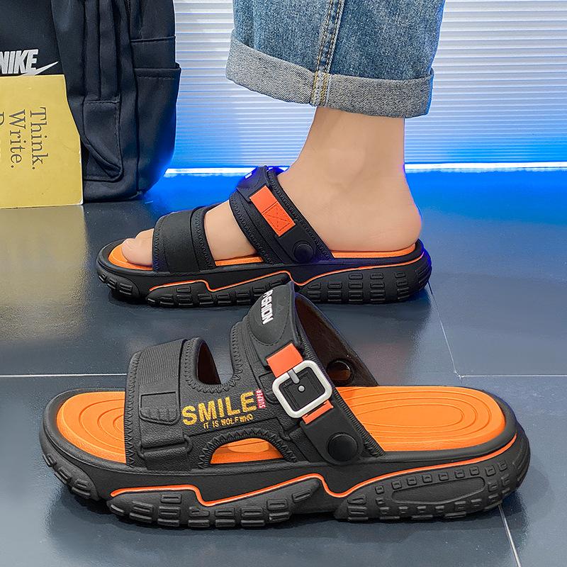 

Slippers men s summer outer wear driving dual-purpose thick-soled non-slip stepping on shit feeling one-word drag outdoor sports beach sandals 45