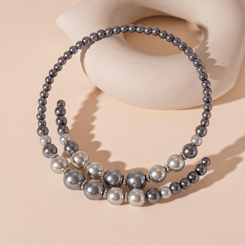 

Temperament Glass Pearl Openning Necklace Grey Neck Accessories Europe America Style Choker Party сірий