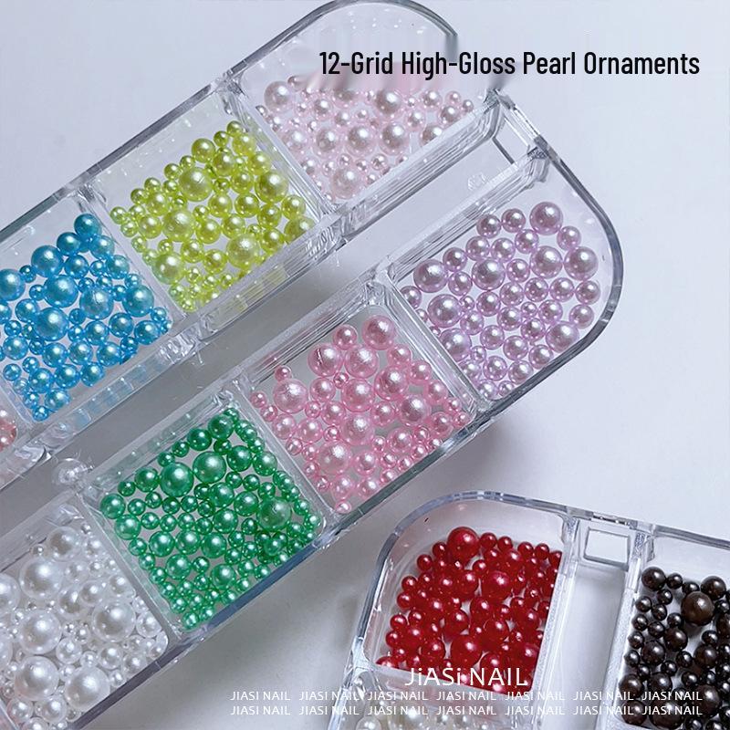 Christmas 12-Grid Mixed Color Pearl Nail Art High-Gloss 3D Beads Decorations