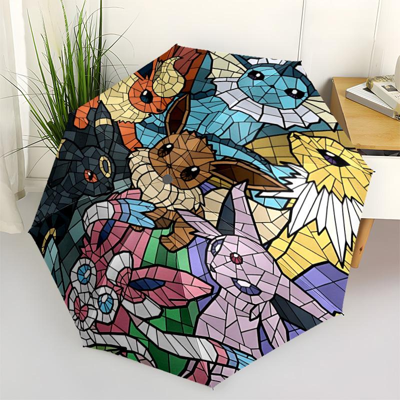 1pc Stained Glass Pokémon Automatic Folding Umbrella, Sturdy And Durable Automatic Folding Umbrella with 8 Ribs, A0911053
