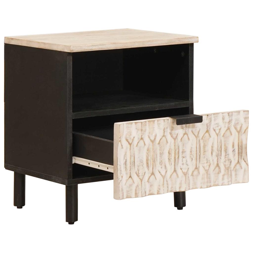 White Nightstand with Drawers 40 x 33 x 46 cm Solid Mango Wood