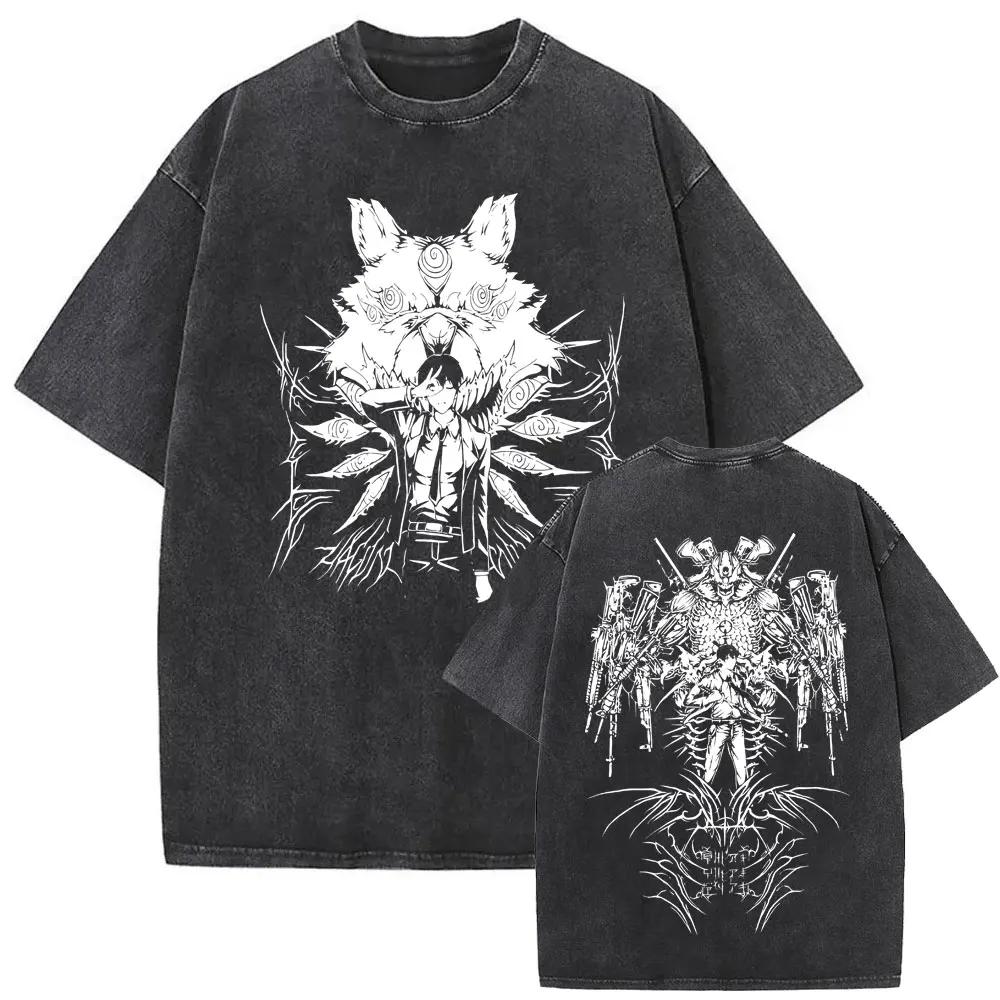 Washed Vintage Anime Chainsaw T-shirt Cartoon Denji Pochita Skeleton Funny Graphic T Shirt Men Women Casual  Tshirt 2026 Summer
