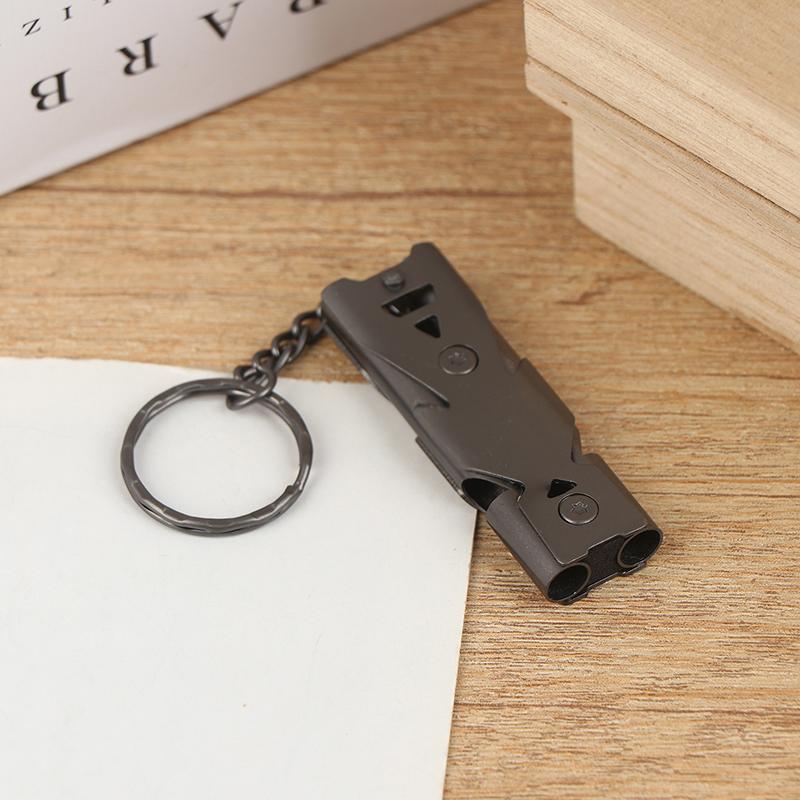 

{Summer2} High Decibel Stainless Whistle Double Tube Lifesaving Portable Emergency Keychain Whistle For Outdoor Hiking Camping
