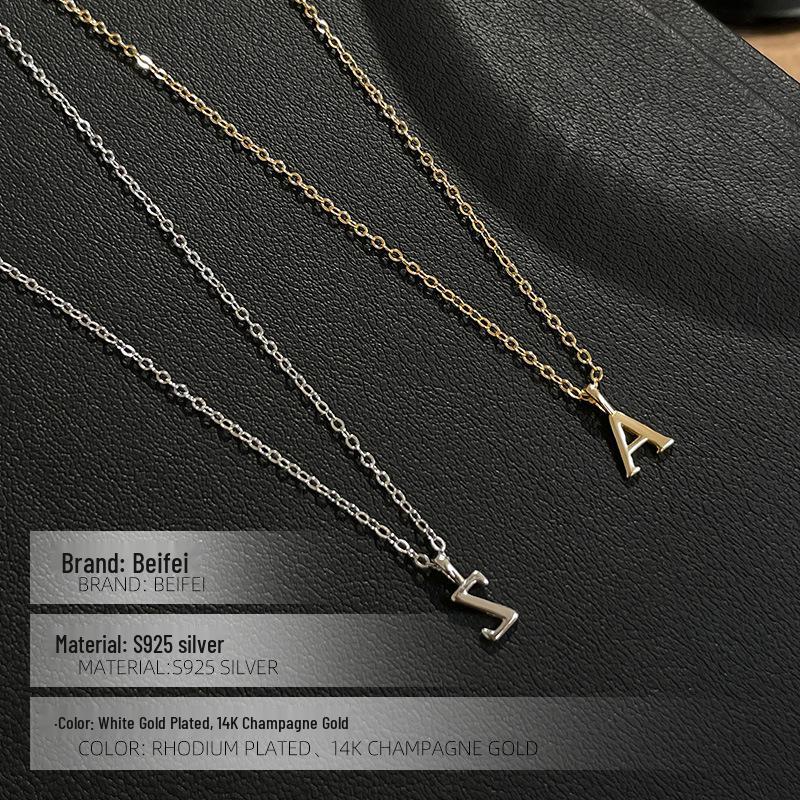 Collier Initial Personnalisé en Argent Sterling 925 - Pendentif Alphabet pour Femme Chaîne Clavicule Tendance Bijoux