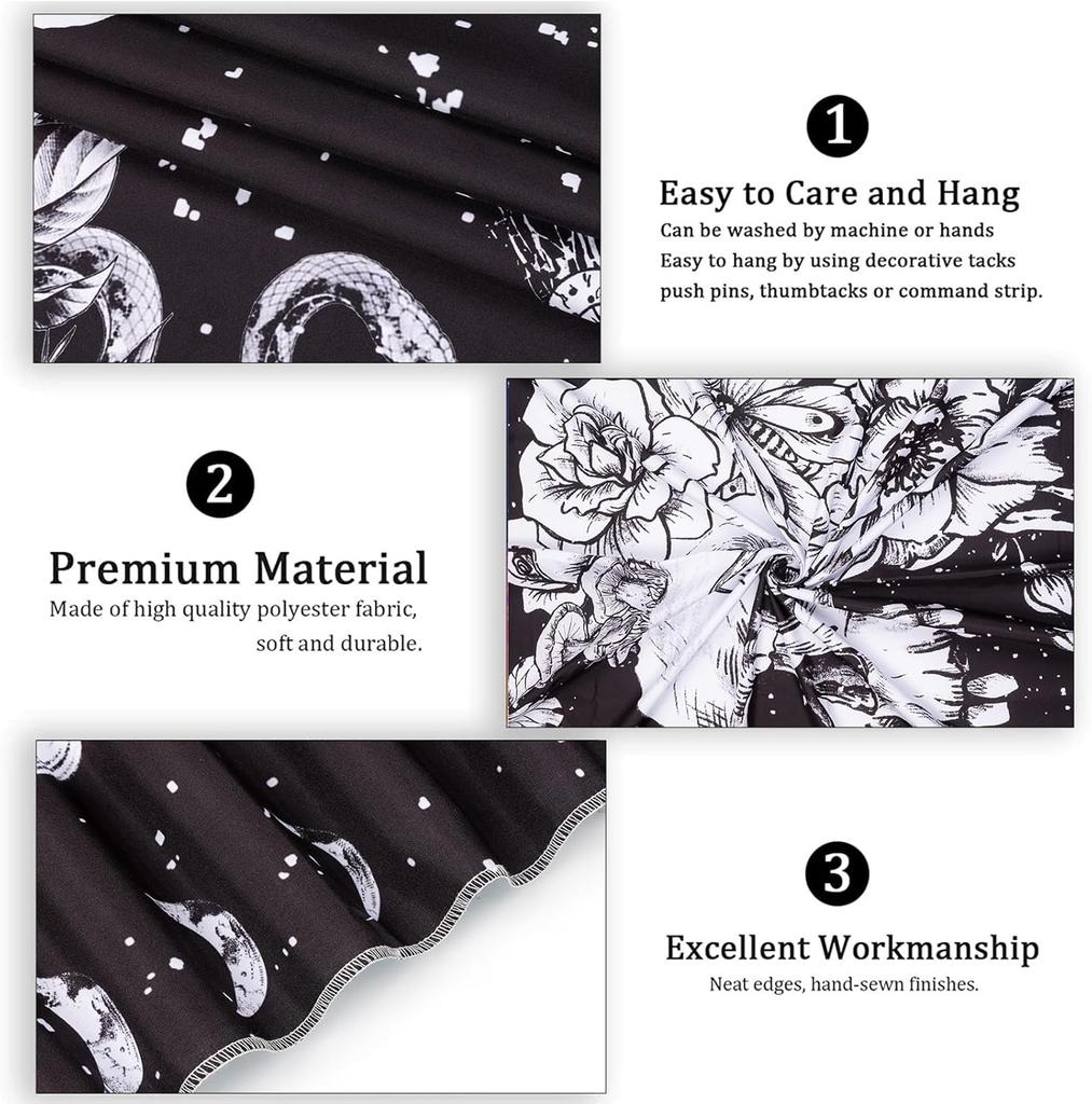 Black and White Gothic Tapestry for Bedroom Aesthetic,Skeleton Goth Witchy Tapestries Wall Hanging, Skull Floral Poster Backdrop