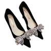 Spring versatile new bow pointed shoes suede high heels thin heels not tired feet single shoes women