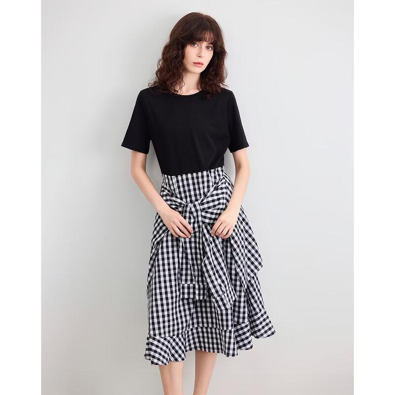 Demana Faux Two-Piece Plaid Patchwork Dress