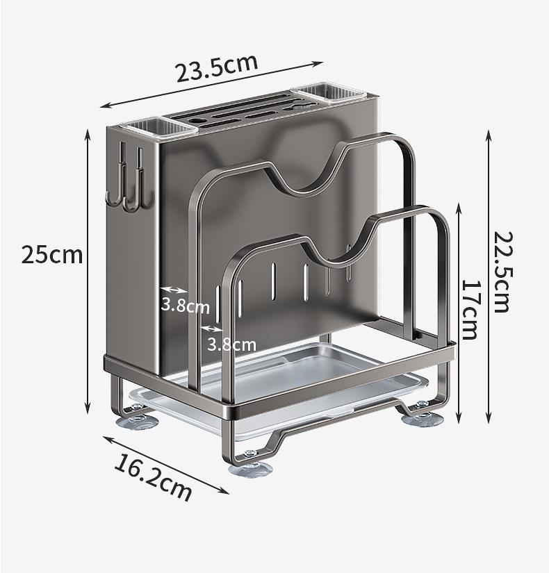Multi-functional Kitchen Storage Rack for Knives, Pot Lids, Cutting Boards, Chopsticks, and Cutlery