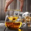 High Borosilicate Glass Flower Tea Cup with Flat Lid and Handle - Three-Piece Design for Tea Brewing and Water Separation