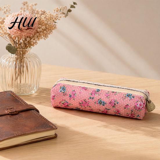 Dot Pencil Pouch Floral Canvas Case, Vintage Polka Pen Pouch, Texture Bag Large Capacity Stationery for Students, Office School Supplies Fabric