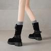 Krazing Pot Fashion Cow Suede Nubuck Winter Round Toe Modern Boots Med Heels Zipper Metal Buckle Mid-calf Boots