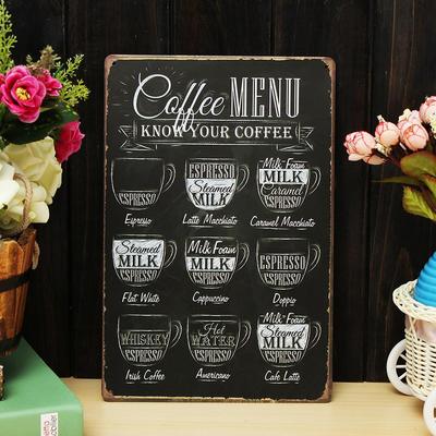 1 szt. Vintage Coffee Menu znak blaszany tablica metalowy plakat artystyczny Bar Pub Cafe Home Decor
