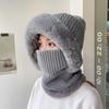 Winter Hemp Pattern Knitted Hat Fleece-lined Warm Scarf Integrated Sleeve Cap Cold-Proof Woolen Cap Children