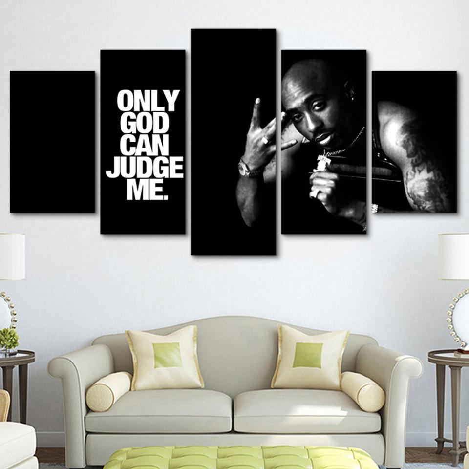 Pôsteres de 5 Painéis Tupac Amaru Shakur Rapper 2Pac Obras de Arte de Parede Tela Pinturas a Óleo Impressas em HD Decoração de Casa Imagens Modulares Modernas