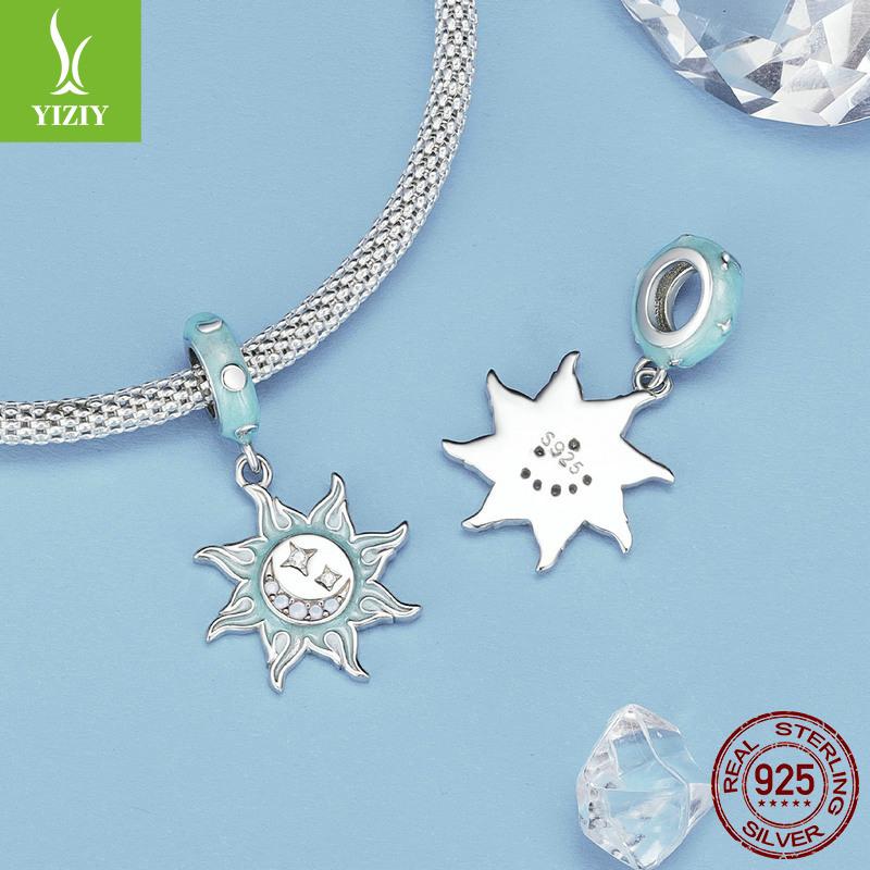 Opal Sun Moon Diy Bracelet Necklace Pendant, Mysterious Vintage Sun S925 Silver Beaded Accessories