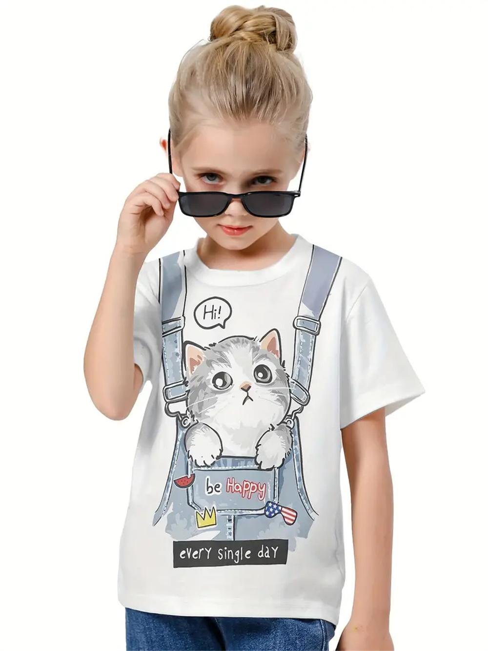 

2025 Повседневные футболки Одежда для девочек Новые забавные футболки с 3D-принтом для девочек Модные вечерние топы с короткими рукавами Футболка 100