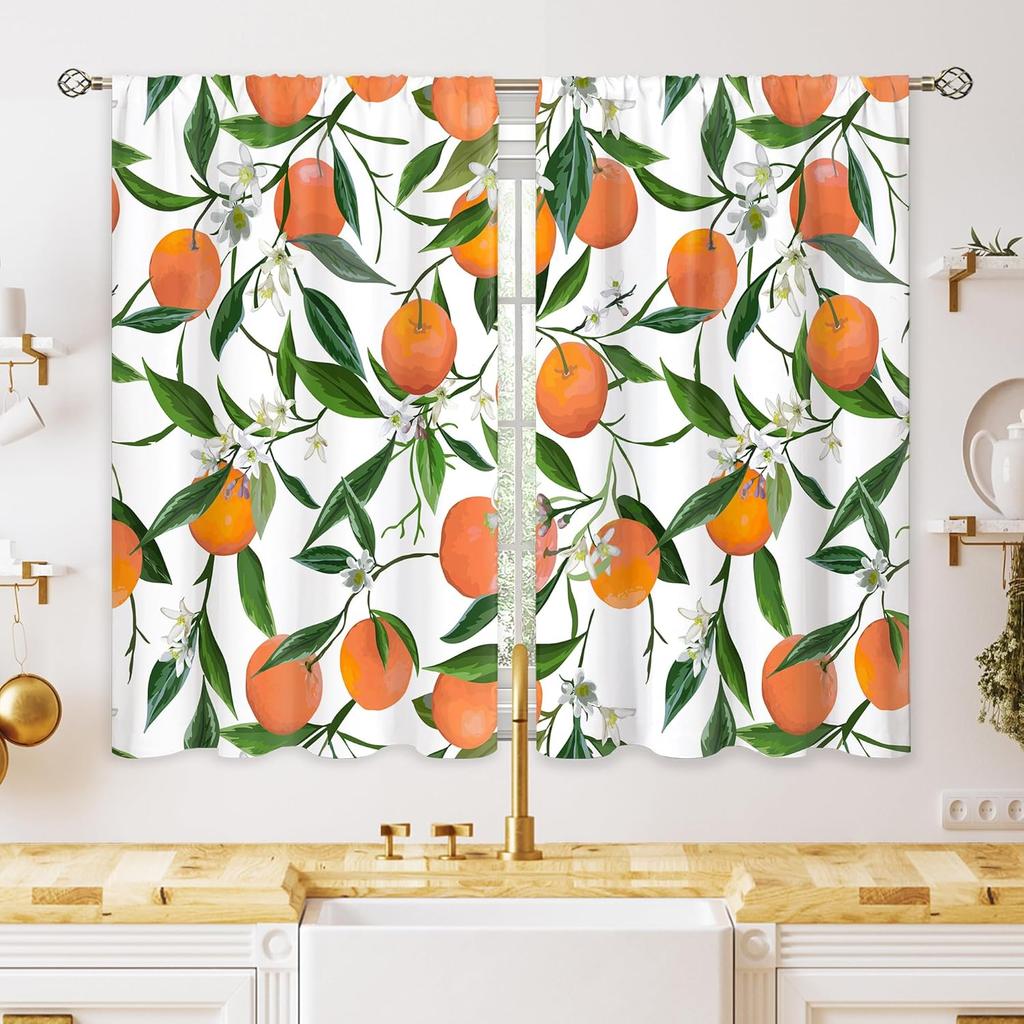 Green Boho Flower Small Kitchen Curtains Flower Plant Window Treatment Botanical Herb Chic Rod Pocket Cafe Short Window Curtains