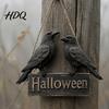 Creative Halloween Gifts Crow Welcome Sign for Front Door, Gothic Black Raven Wooden Wall Hanging Indoor Outdoor Door Hanger Plaque, 2D Flat