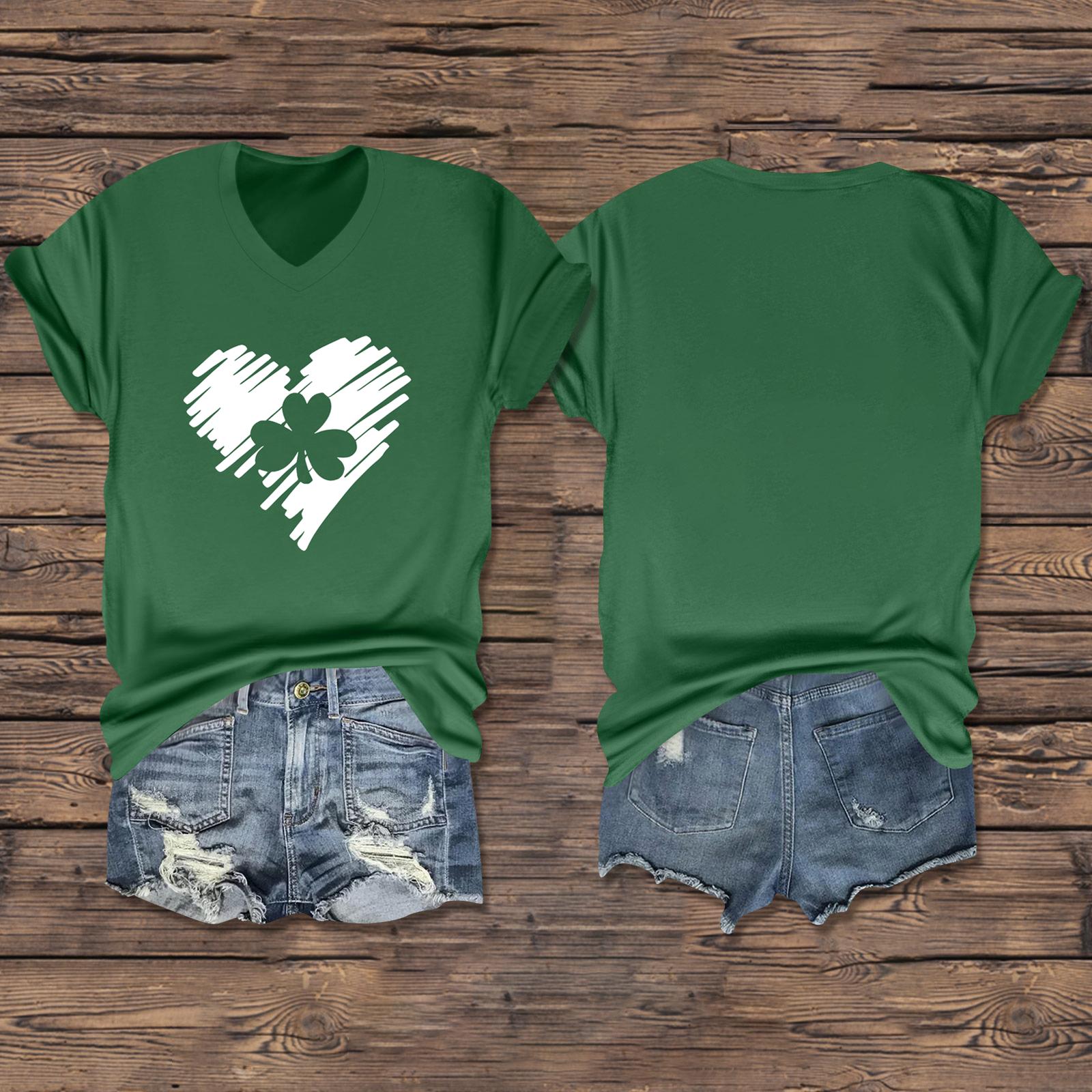 

Женская повседневная одежда St. Футболка с короткими рукавами и V-образным вырезом с принтом Патрика L армия зеленый