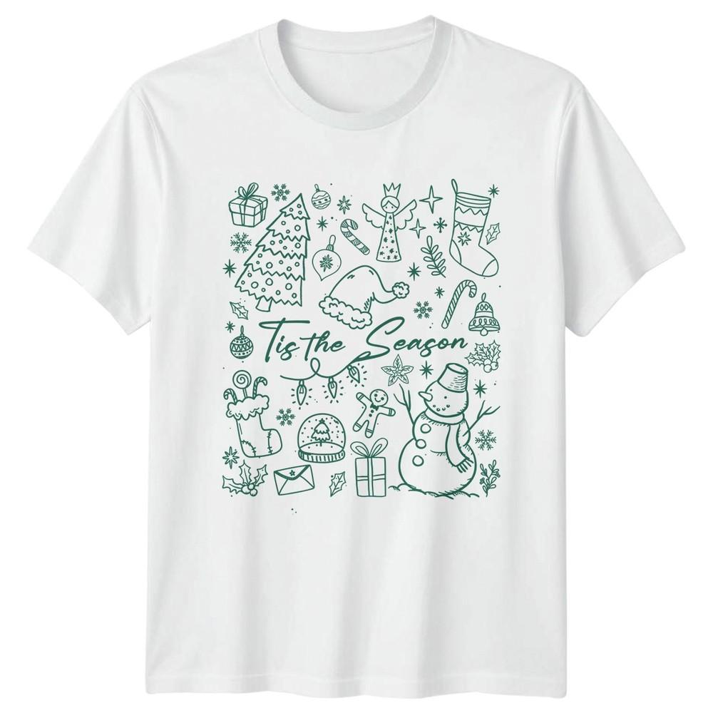 Tis The Season Christmas Holidays Doodle Unisexs Unisexs Graphic Tee Shirt Top S