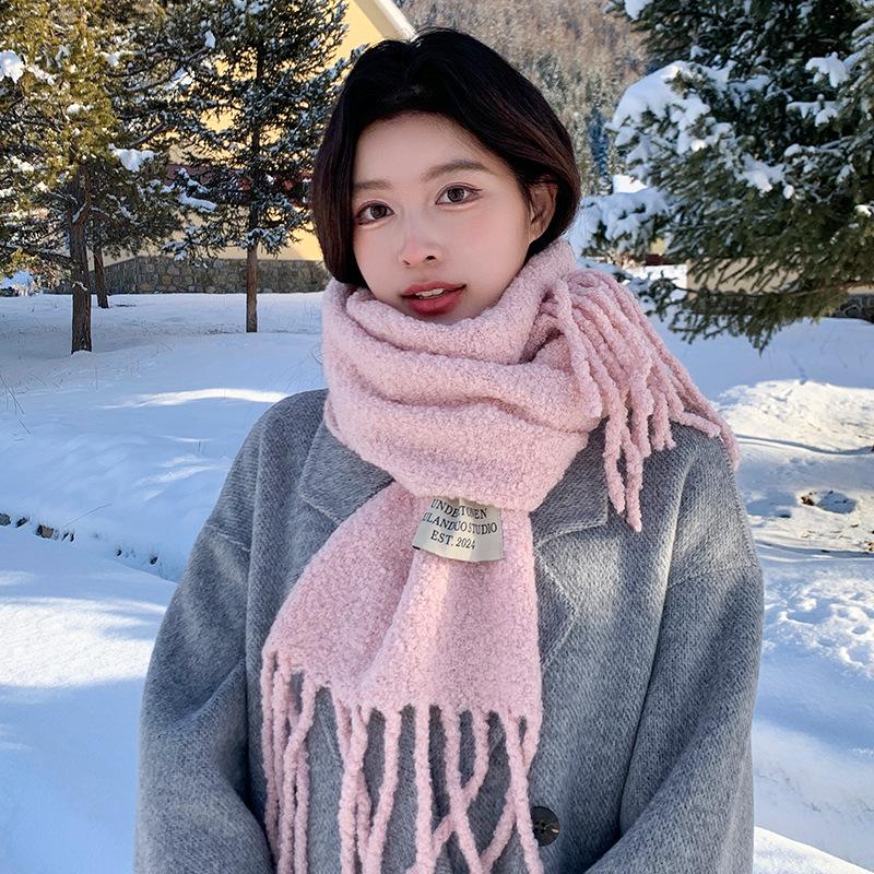 Alpaca circle fringed scarf containing wool warmth versatile knitted scarf female autumn and winter couple high sense