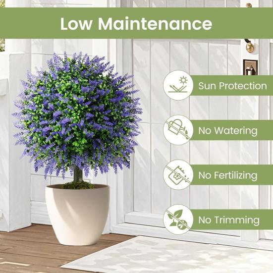 Artificial Topiary Ball Boxwood/Pine with Ground Spike Tree/Rose/Lavender Shrub 24 Inch Faux Fake Bushes Trees