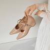 Heightened Inner Retro Block Heel Shallow Single Shoes Women's New Pointed Toe Shallow Mouth One Strap Mary Jane Shoes