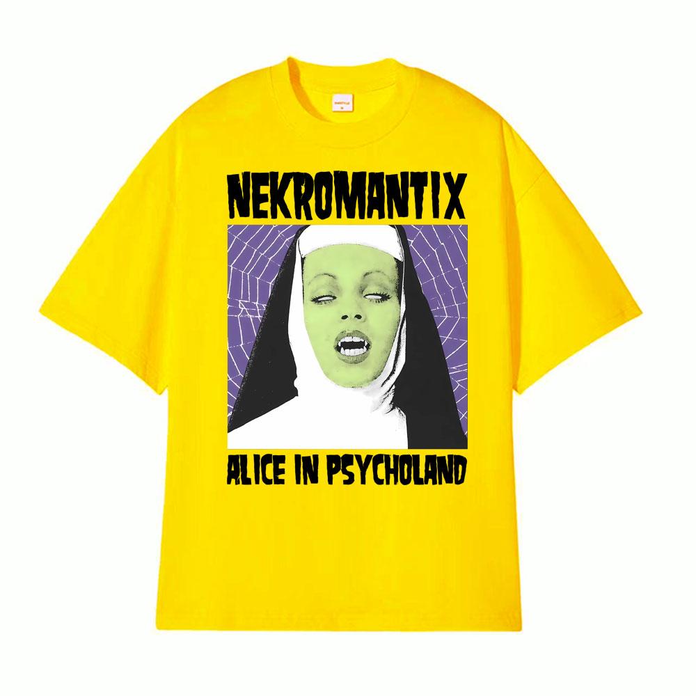 NekroUnisextix Alce in Psycholand Horrorpunk Tshirts for Unisex Fashion Gothic High Street Tshirt 100 Cotton Oversized Cozy T Shirt