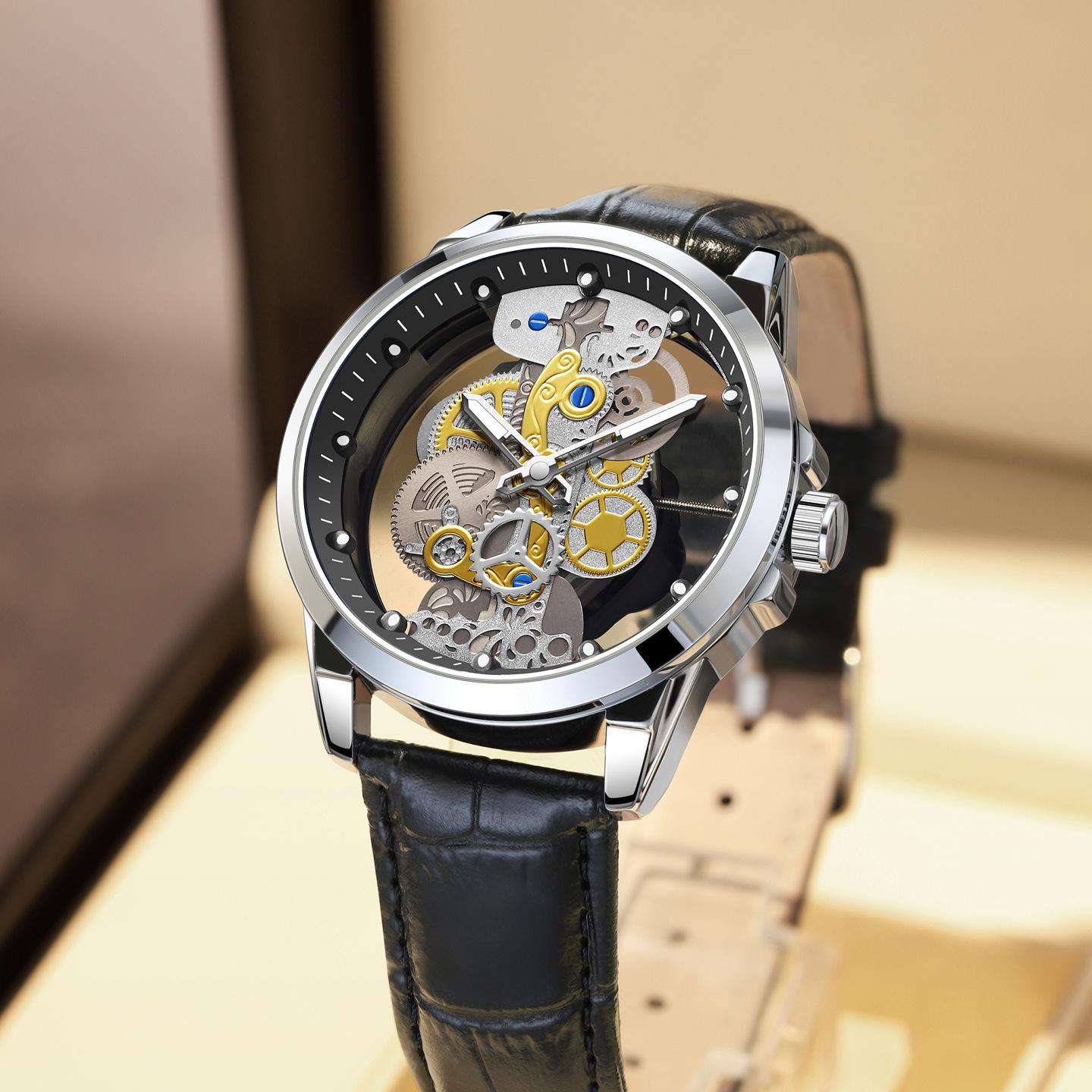 Double-Sided Transparent Hollow Automatic Watch Men S Watch Men S Waterproof Luminous Quartz Watch