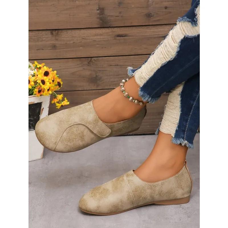 Adidași de damă Retro de agrement Pantofi din piele pentru femei Confortabili Antiderapanți Respirabili cu vârf rotund Adidași de damă