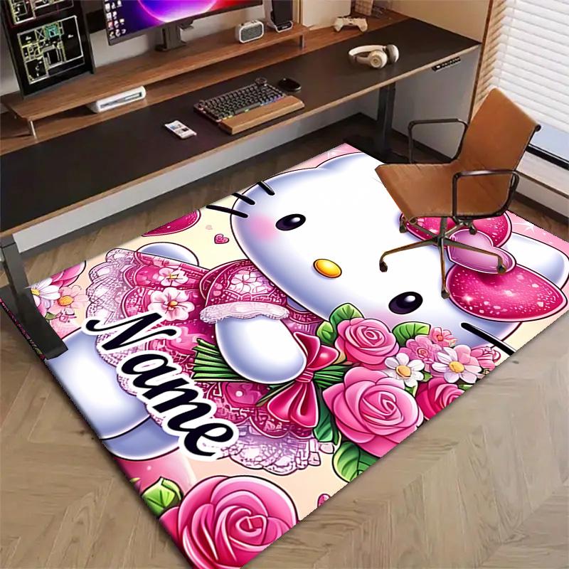 Custom HelloKitty Mat Personalized Name, Polyester Washable Indoor Entryway Rug, Gift for Christmas, Easter, Thanksgiving Day