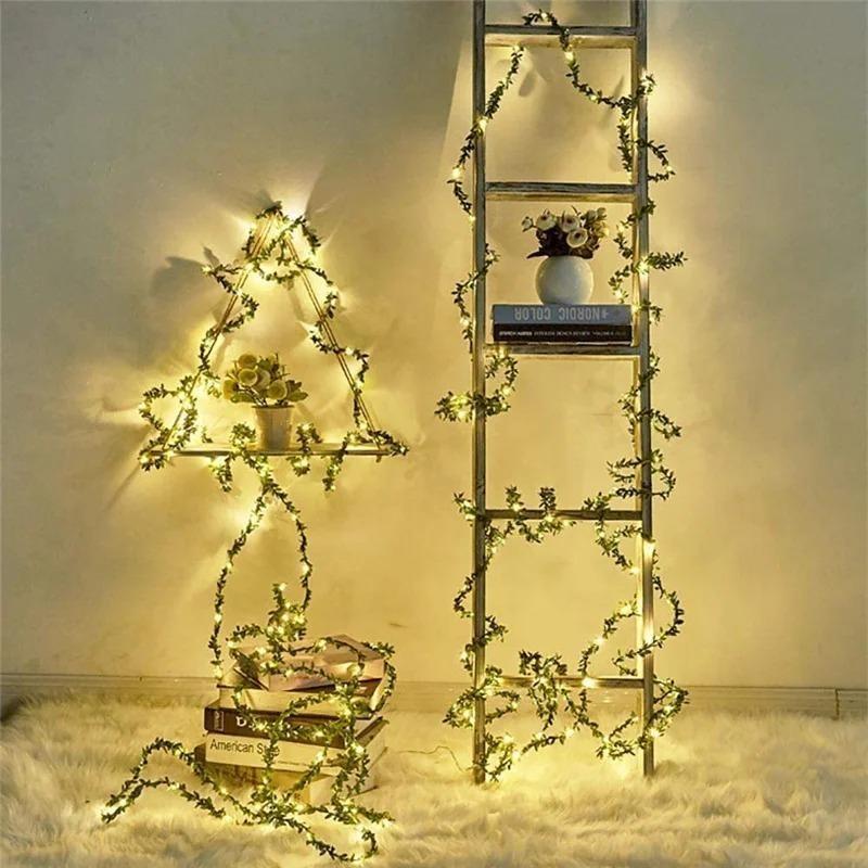 Artificial Green Leaf String Lights, Battery Powered LED Simulation Flower Greenery Garland, Fairy Lights for Wedding Room Indoor Wall Home Decor