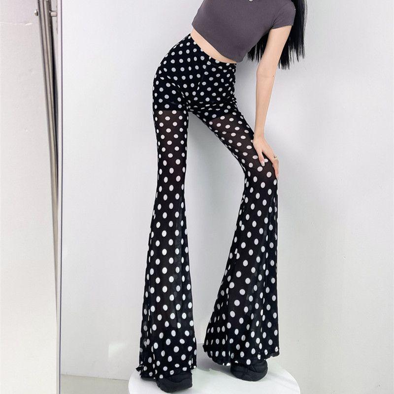 

Thin Bell-Bottoms Micro Transparent High Waist Fashion Mesh Black and White Dot Mesh S/M (45.00 kg-60.00 kg