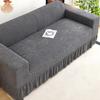 Non-slip Stretch Couch Cover 1/2/3/4 Seater Jacquard Solid Color Sofa Cover With Skirt for Bedroom Office Living Room Home Decor