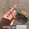 Ultraleichte randlose photochrome Myopiebrille Unisex Klassisches quadratisches Gestell Blaulichtfilter Brille Dioptrie 0 bis -4.0