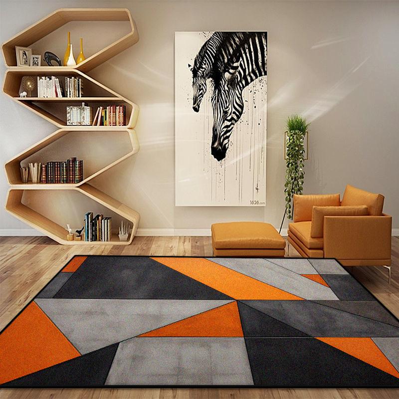 Licht Luxe Geometrische Scandinavische Tapijten voor Woonkamer Oranje Decor Zachte Kleden voor Slaapkamer Thuis Gemakkelijke Reiniging Grote Oppervlakte Vloermat 60*90cm