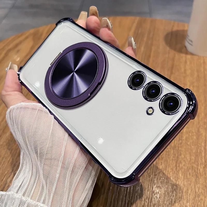 

360 Degree Rotating Magnetic Bracket Shockproof Plating Case For Samsung Galaxy S25 Edge S24 S23 S22 S21 S20 FE Ultra Plus Cover Note 20 Ultra фиолетовый