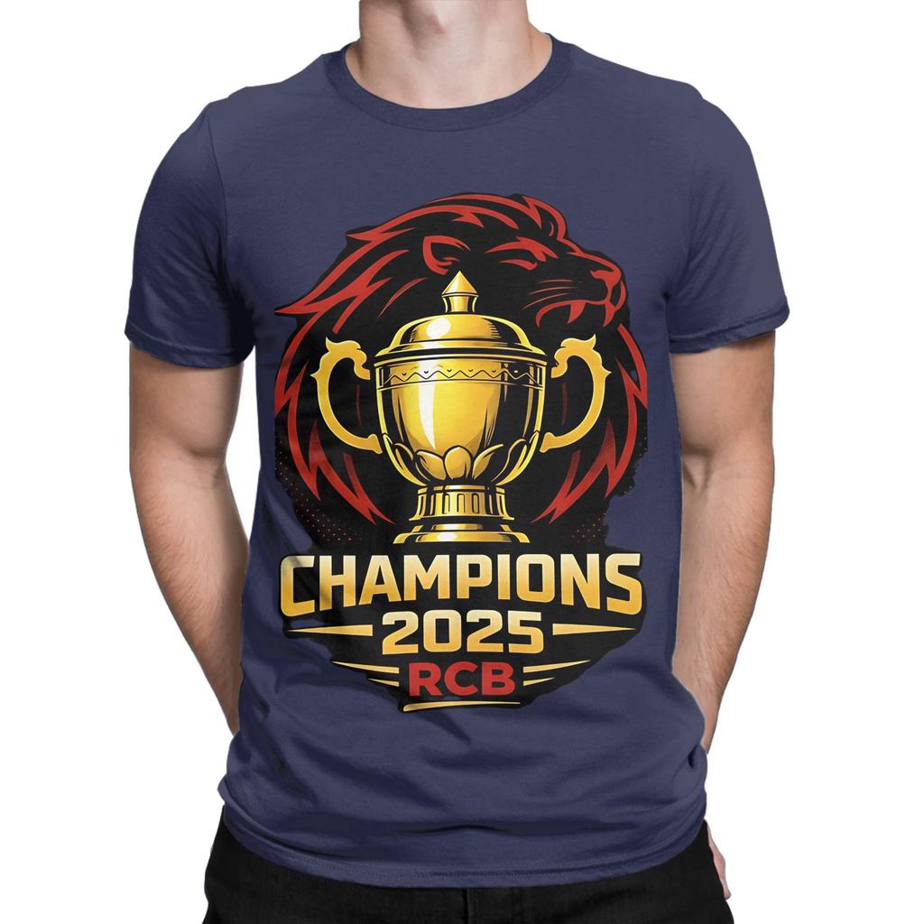 RCB Champions 2025 EeSalaCupNamde Trophy Design Graphic 100 Cotton TShirt RCB Tops Tees For Unisex