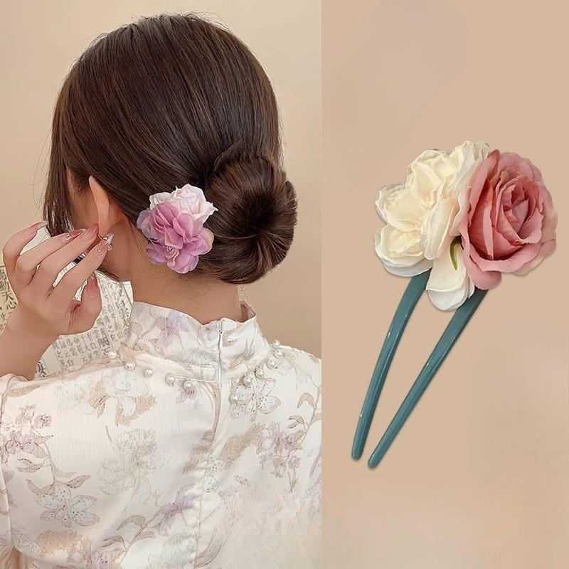 Dried Rose Hairpins Ancient-style HanfuRetro Cheongsam Accessories Updo Hairpins Hairpins and Hair Ornaments