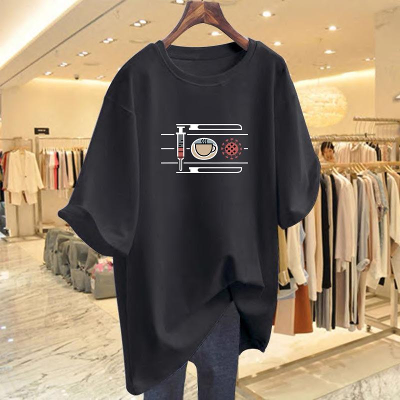Cotton Printed T-shirt Women's Summer New Printed Short-sleeved Top Women's Supply T-shirt Medium and Long